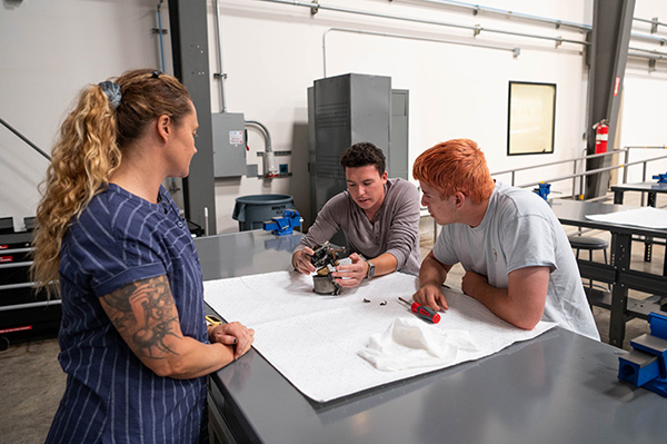 students working at table