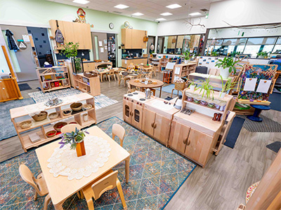 classroom with play kitchen