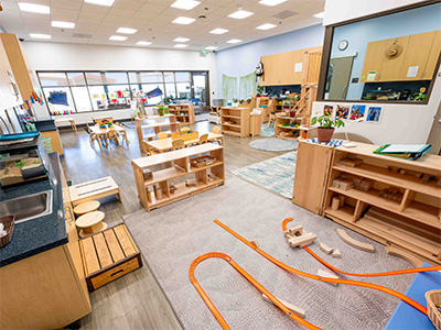 classroom block area with car track